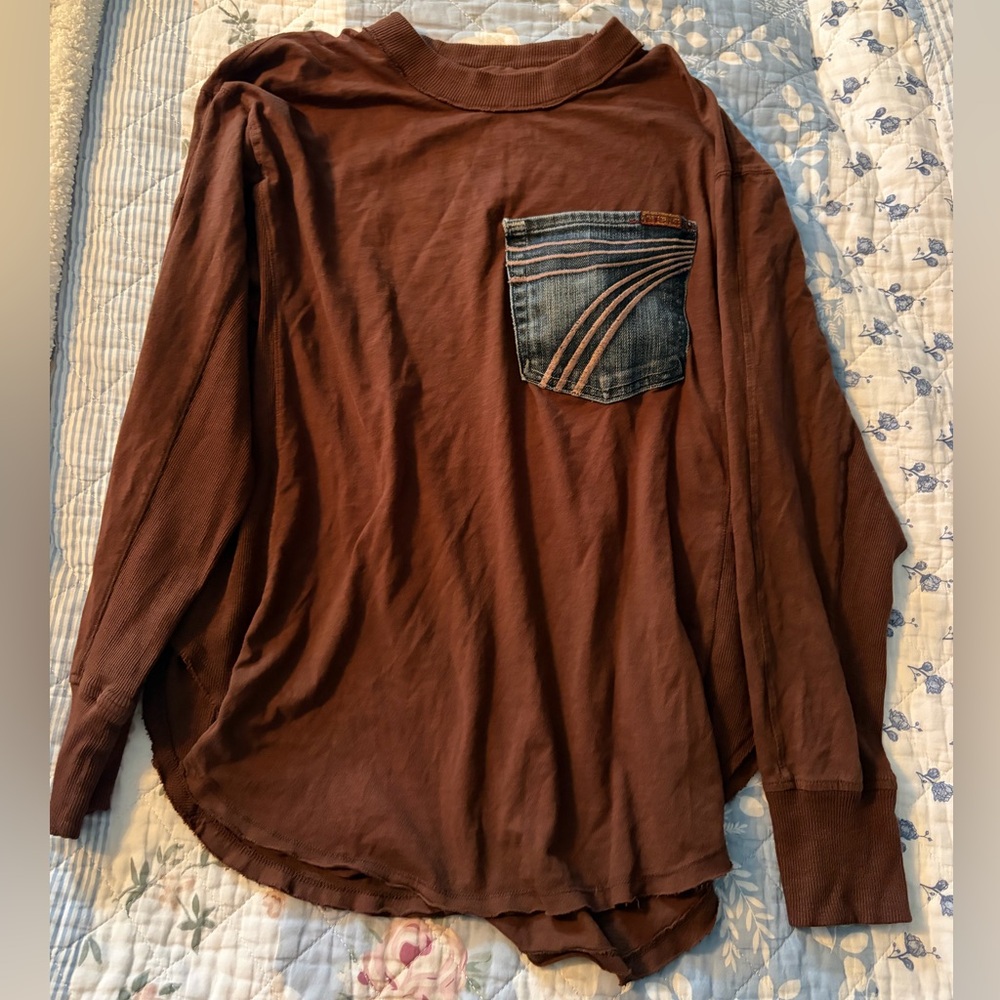 Aerie Reworked Crewneck with 7forAllMankind Jean pocket patch